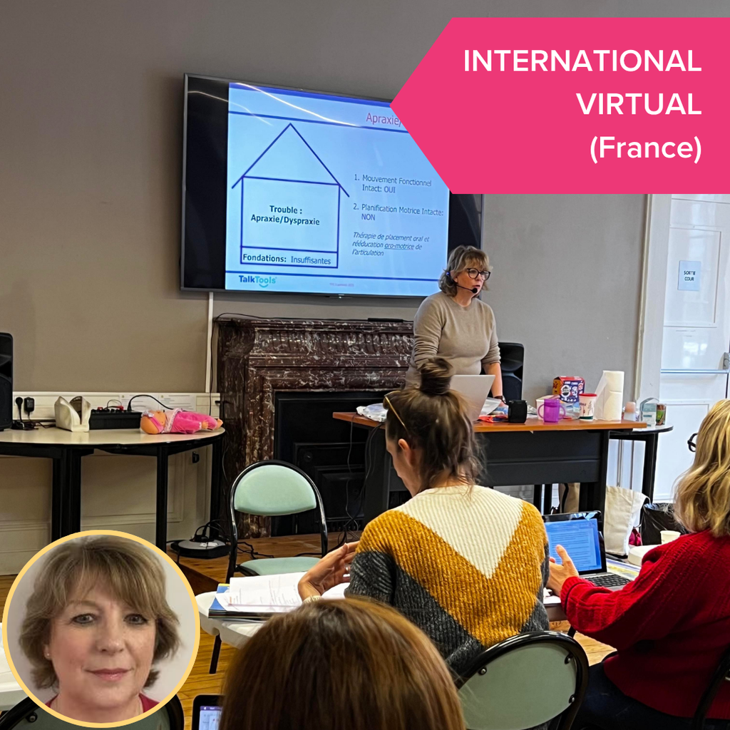 3-Part treatment plan presentation with a speaker at a conference in France, featuring a screen and attendees.