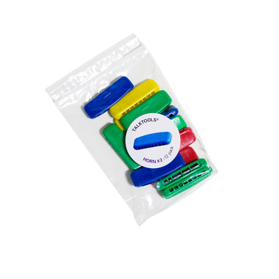 TalkTools Horn #2 - A horn instrument from the TalkTools Horn Hierarchy, designed for speech therapy and oral motor exercises. It represents an intermediate level of difficulty for blowing exercises, with #1 being the easiest and #12 the most challenging