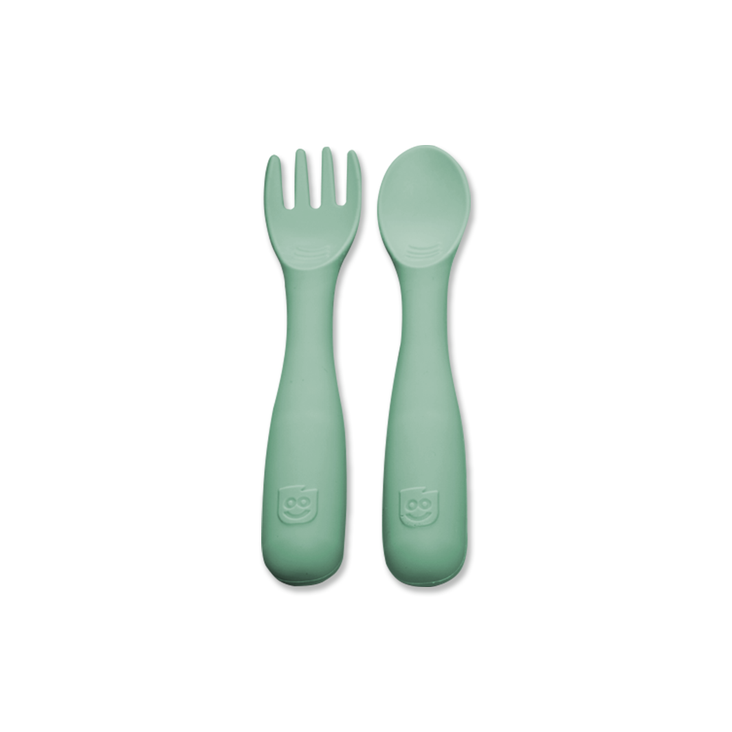 TalkTools Bitsy Spoon and Spork in sage green